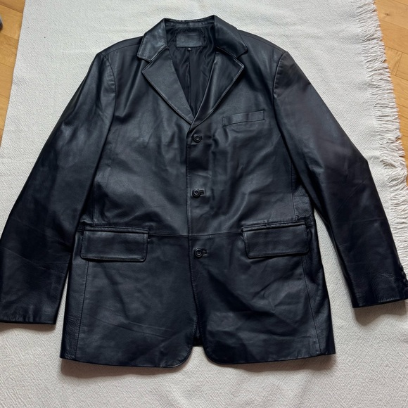 VTG 90s Men’s Black Leather Blazer Jacket XL - Picture 2 of 9